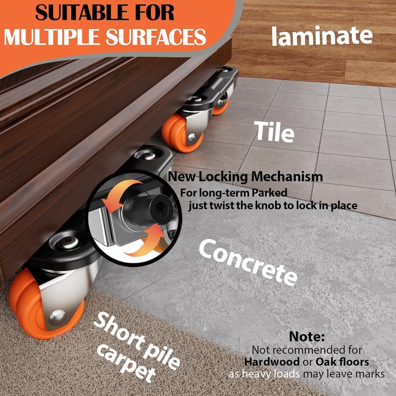 ONEON Furniture Mover Ultra Parked Edition with 10 Wheels – All-New Upgraded Double-Wheeled Low-Profile Dolly with Parking Lock for Long-Term Placement Under Heavy Item, Supports up to 2200 lbs - Image 4